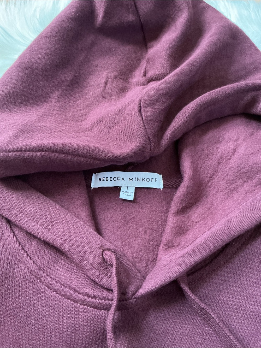 Rebecca Minkoff Janine Burgundy Hooded Fleece Lined Sweatshirt Puff Shoulders - Picture 4 of 6